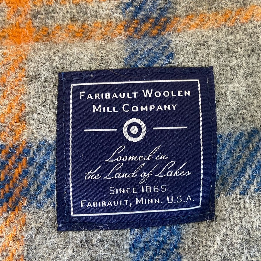 Faribault Woolen Mill Company Throw Blanket 50”x60” Gray,Orange,Blue - Picture 2 of 7